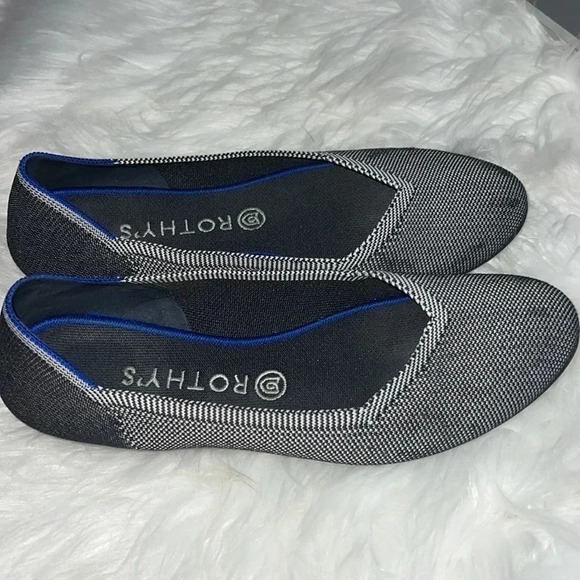 Rothy's Blue White Gray Herringbone Birdseye Round Toe Ballet Flats Womens Sz 10 - Picture 2 of 6